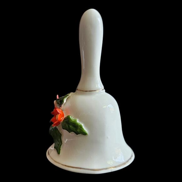 Vintage Bone China Taiwan Bell Poinsettia Flowers Holly Leaves Christmas Decor - Picture 4 of 7
